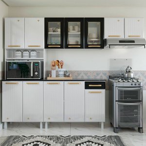 Cozinha de Aço Completa Diamante 12 Portas 1 Gaveta Branco/Preto 818489 - Telasul