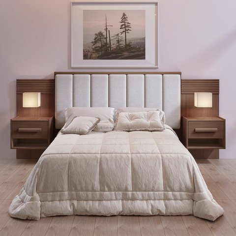 Conjunto Cabeceira Casal Queen Isis com 2 Mesas de Cabeceira MDF Castanho