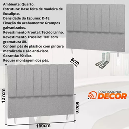 Cabeceira Queen Estofada 160cm Carla Linho com Frames:cinza - 3