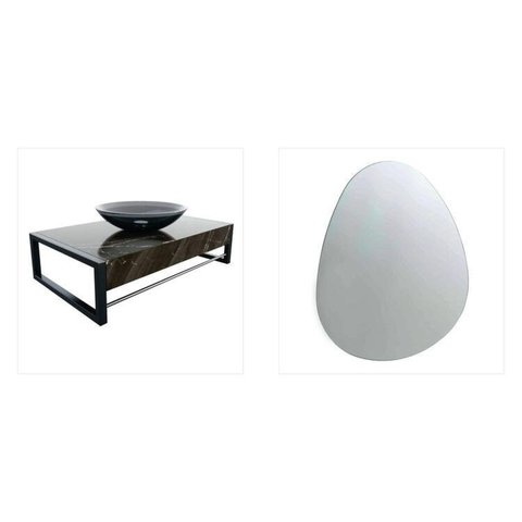 Lavabo com Espelho Decorativo Orgânico Preto/Vidro Fume