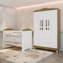 Ver imagem 1 de Conjunto Quarto Bebê Berço 3EM1 Eloá Guarda Roupa 4 Portas 100% MDF Branco com Bétula