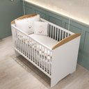 Ver imagem 5 de Conjunto Quarto Bebê Berço 3EM1 Eloá Guarda Roupa 4 Portas 100% MDF Branco com Bétula