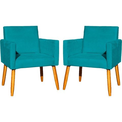 Kit 2 Poltronas Decorativa para Sala Nina Suede Cores Pé Palito 30cm Castanho - Suede