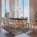 Ver imagem 1 de Conjunto Sala de Jantar Mesa Viena Madeira Maciça 160x90cm Tampo Retângular Vidro Preto com 6 Cadeir