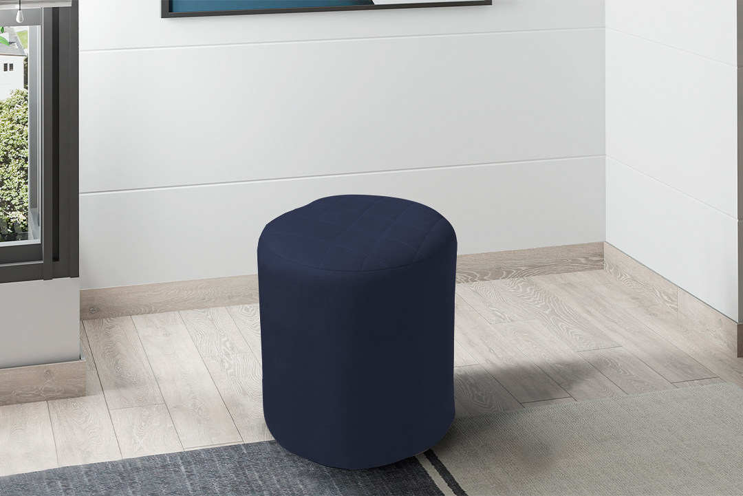 Puff Decorativo Redondo Perola Suede Azul Marinho | MadeiraMadeira