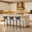 Ver imagem 6 de Kit 3 Banquetas para Balcão Cozinha Gourmet Junco Preto Bancada Ilha Banco 60cm Itagold