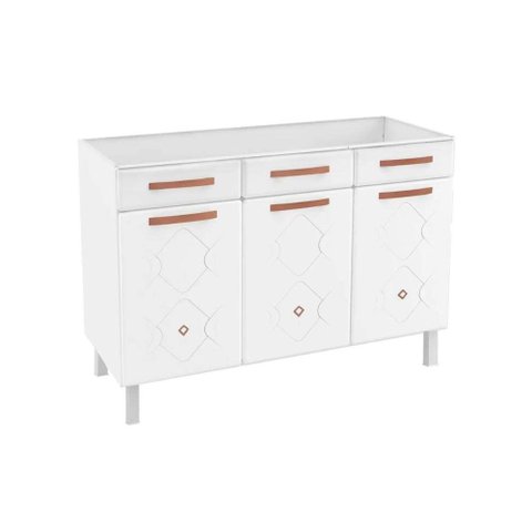 Gabinete P/pia Cozinha Balcão Mirage New Aço 3 Portas e 3 Gavetas S/tampo 120cm Branco - Telasul
