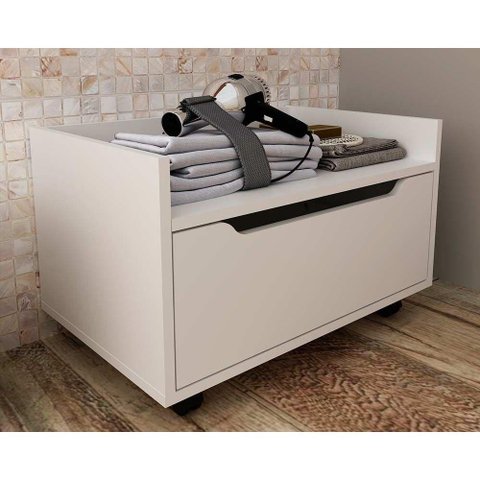 Bancada de Banheiro Suspenso C/ Rodizio Bn3647 S/ Cuba C/ 1 Gaveta 60cm Branco - Tecno Mobili