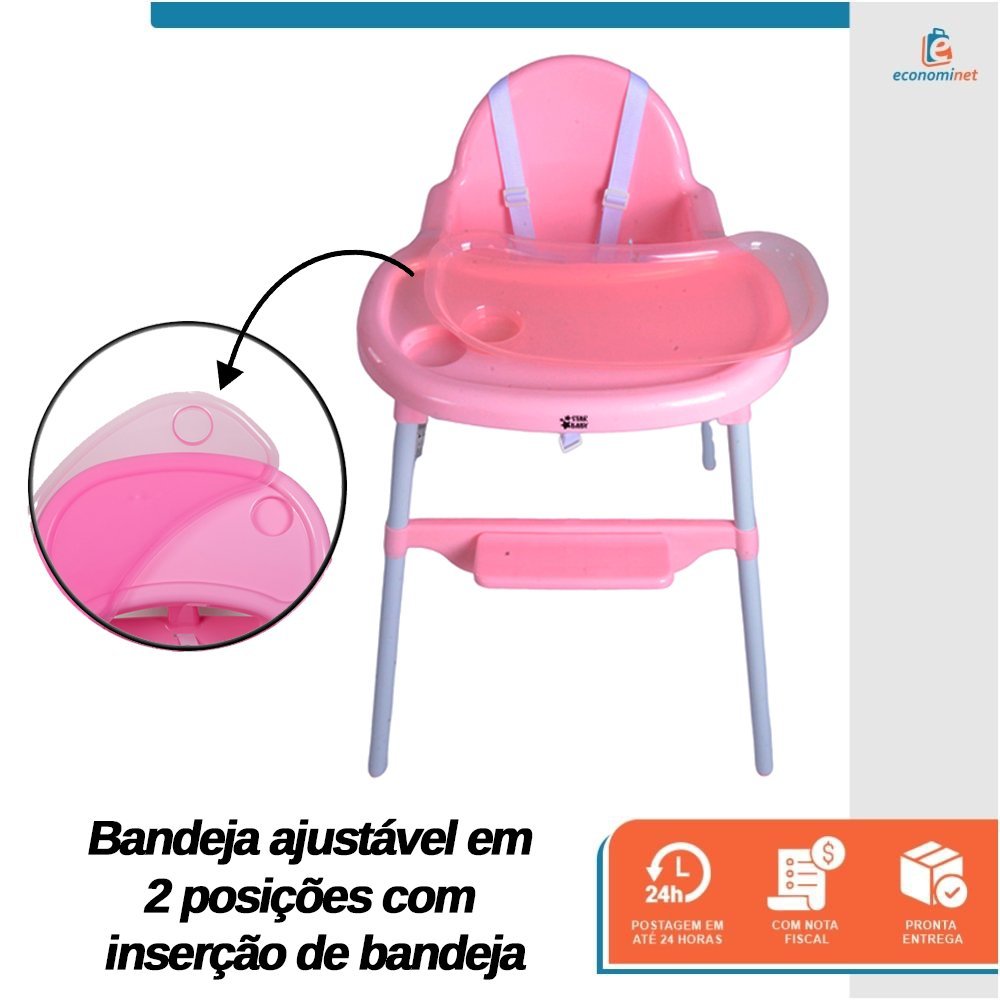 Cadeirão de Alimentação Cadeira Alta Infantil Bebê Bandeja Removivel Papa Rosa - Baby Style - 6