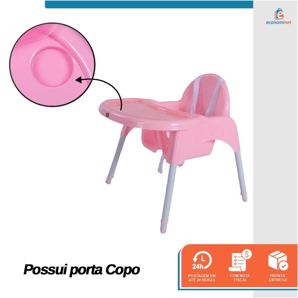 Cadeirão de Alimentação Cadeira Alta Infantil Bebê Bandeja Removivel Papa Rosa - Baby Style - 7