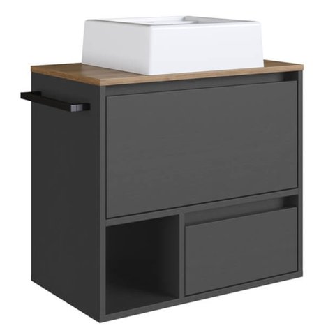 Gabinete de Banheiro com Cuba 01 Porta 60cm Mel Grafite Proddy