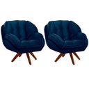 Ver imagem 1 de Kit 2 Poltronas para Sala e Escritório Base Giratória Vitória Veludo Azul Marinho