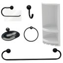 Ver imagem 1 de Suporte de Canto Cantoneira Porta Shampoo Branco + Kit para Banheiro Redondo 5 Pçs Preto