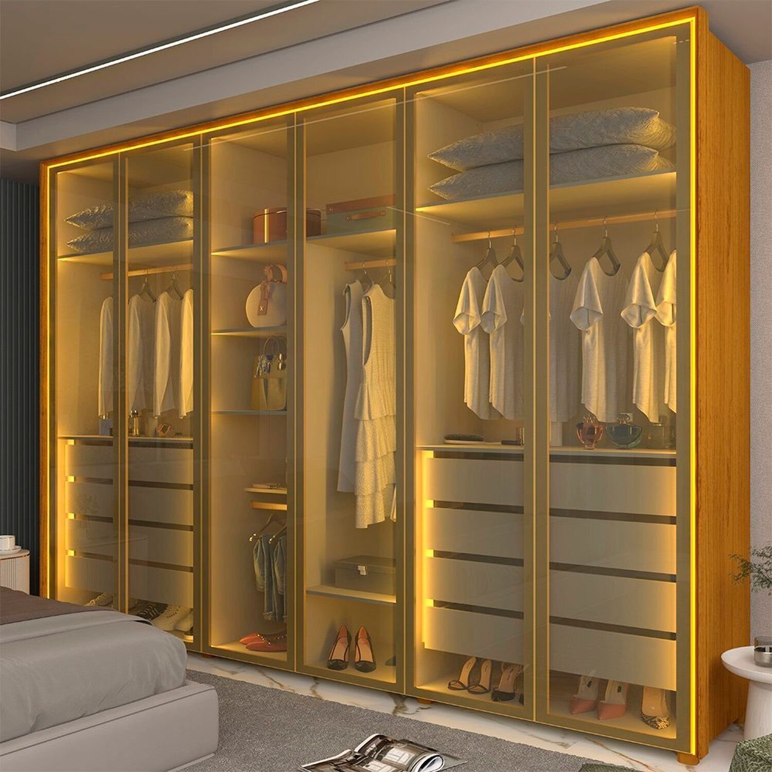 Guarda-roupa Casal 6 Portas 6 Portas Reflecta com Led com Pés 100% Mdf ...