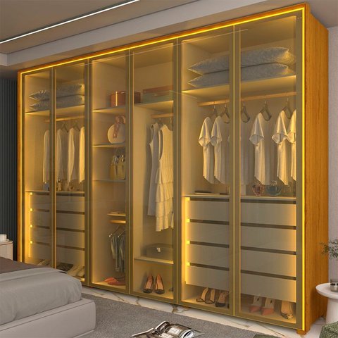 Guarda-roupa Casal 6 Portas 6 Portas Reflecta com Led com Pés 100% Mdf Splendor