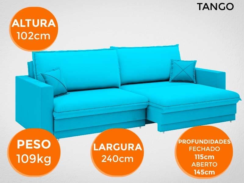 Sofá Tango 2,40M Sem Caixa, Retrátil e Reclinável Velosuede Turquesa - Netsofás - 7