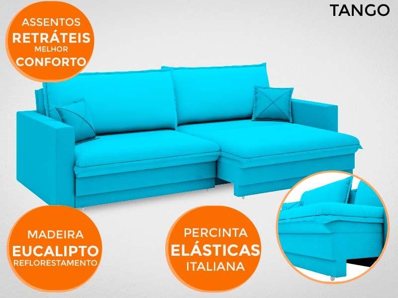Sofá Tango 2,40M Sem Caixa, Retrátil e Reclinável Velosuede Turquesa - Netsofás - 5