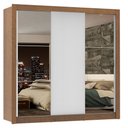 Ver imagem 2 de Guarda-Roupa Casal Madesa Lyon Plus 3 Portas de Correr com Espelhos 4 Gavetas Rustic/Branco Cor:Rust
