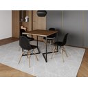 Ver imagem 1 de Mesa Industrial Base Ferro Preto em V Tampo 90x90 Amêndoa 4 Cadeiras Eames Madeira Assento Preto