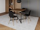 Ver imagem 1 de Mesa Industrial Base Ferro Preto em V Tampo 90x90 Amêndoa 4 Cadeiras Eames Madeira Assento Preto