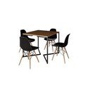 Ver imagem 2 de Mesa Industrial Base Ferro Preto em V Tampo 90x90 Amêndoa 4 Cadeiras Eames Madeira Assento Preto