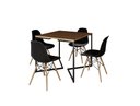 Ver imagem 2 de Mesa Industrial Base Ferro Preto em V Tampo 90x90 Amêndoa 4 Cadeiras Eames Madeira Assento Preto