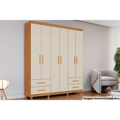 Guarda Roupa Solteiro 6 Portas e 4 Gavetas Canadá Plus Cinamomo/off White - Conquista