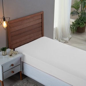 Lençol Cama Solteiro 100% Algodão com Elástico Percal 300 Fios Hotel Pousada:branco