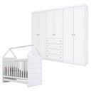 Ver imagem 1 de Berço Montessoriano e Guarda Roupa Infantil Americano 6 Portas Branco Hp - Henn