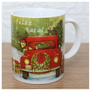 Kit 2 Canecas de Natal Carrinho 350ml Cerâmica