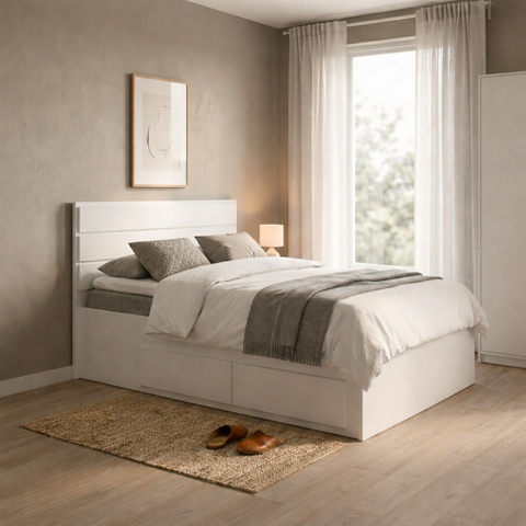 Cama Casal Dubai 4 Gavetas MDF com Cabeceira Branco