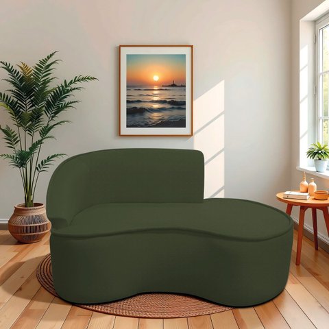 Divã Recamier Curvo Sala de Estar Recepção Marrocos 160cm Lado Direito Linho