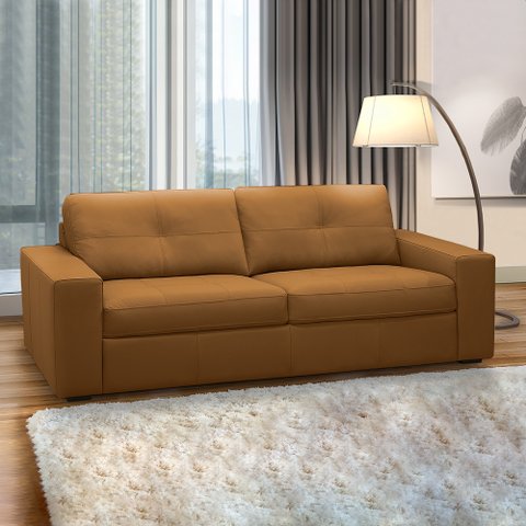 Sofá Decorativo Mendes 3 Lugares Sala de Estar 235cm Pés em Madeira Couro Caramelo G88 - Gran Belo