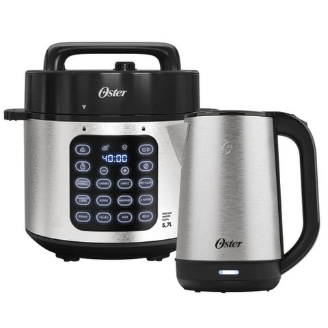 Kit Panela de Pressão Elétrica e Chaleira Elétrica Inox Oster 220v