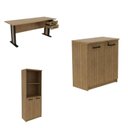 Ver imagem 2 de Conjunto Escritório 3 Peças 1 Armário Alto 1 Balcão Multiuso e 1 Mesa com 2 Gavetas e Chave Office Amêndoa Preto Marrom