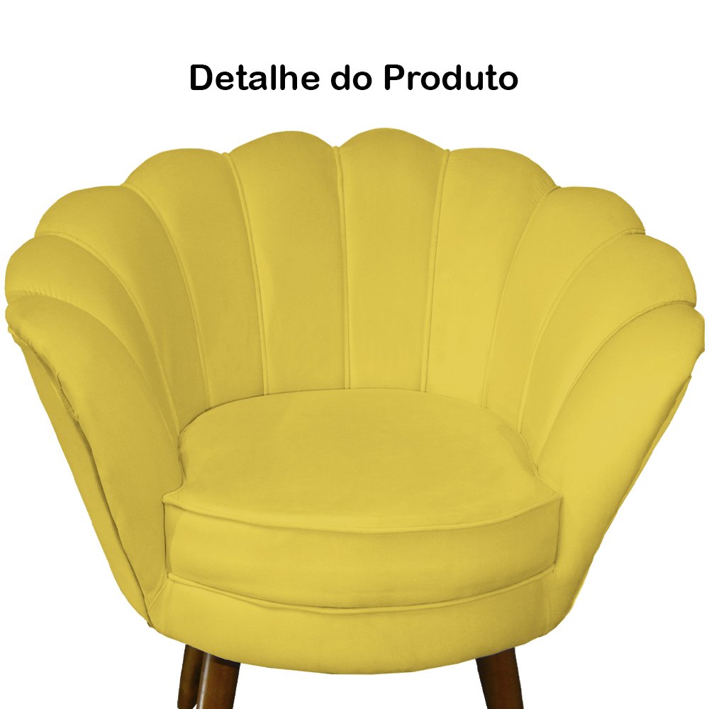 Kit 2 Poltronas Decorativa Pétala Pés Palito Suede Amarelo - Ds Estofados - 4