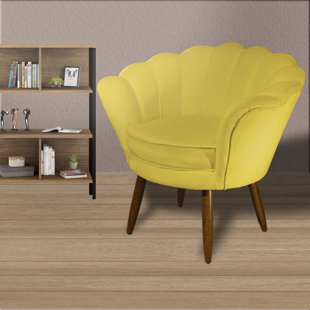 Kit 2 Poltronas Decorativa Pétala Pés Palito Suede Amarelo - Ds Estofados - 3