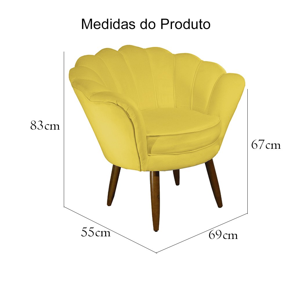 Kit 2 Poltronas Decorativa Pétala Pés Palito Suede Amarelo - Ds Estofados - 6