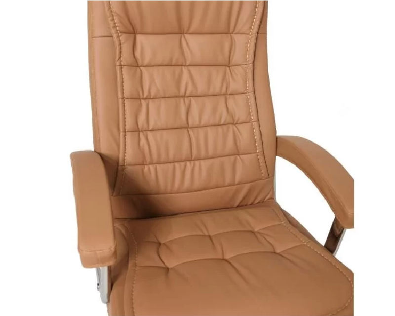 Cadeira de Escritório Luxo - Assento em Pu - Cor Caramelo - Base Fixa Cromada Ut-21 Bering - 2