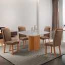 Ver imagem 1 de Mesa de Jantar Olímpia 90cm Tampo MDF Vidro Canto Copo com 4 Cadeiras Aline