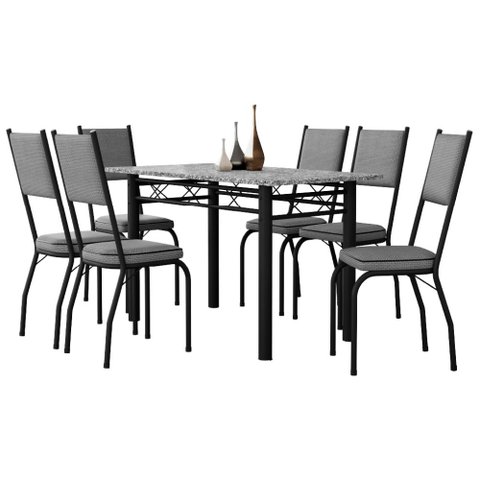Conjunto Sala de Jantar Mesa Tampo Granito 1,40m com 6 Cadeiras Diana Artefamol