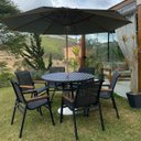 Ver imagem 2 de Conjunto de Mesa Praia com Tampo Ripado 4 Cadeiras e Ombrelone