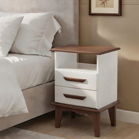 Mesa de Cabeceira 2 Gavetas 100% Madeira Maciça Branco