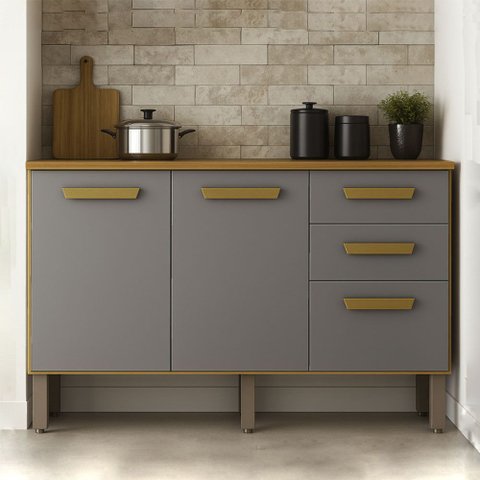 Balcão de Cozinha Athenas 110cm com 3 Portas 2 Gavetas Mobilihouse