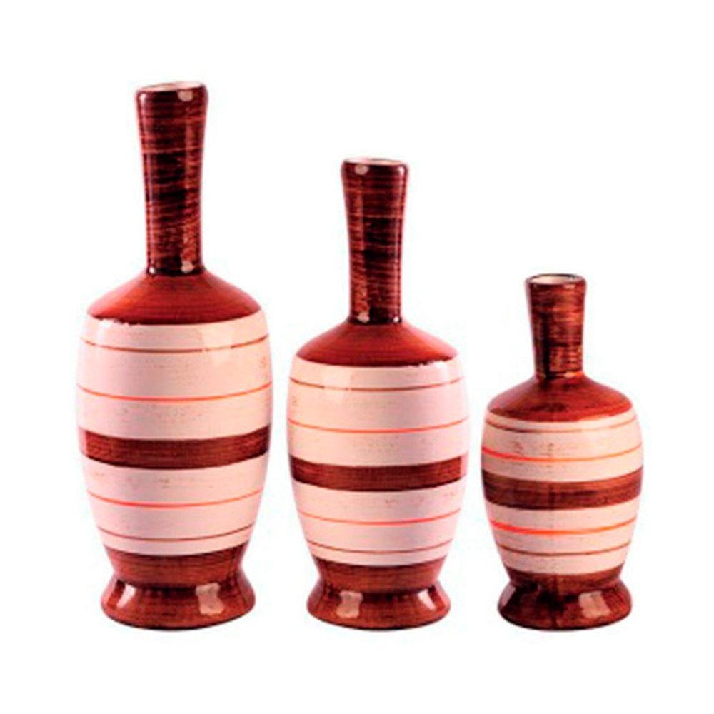 Trio Vasos Moringa de Plantas Secas em Cerâmica Decor - Bege Mescla