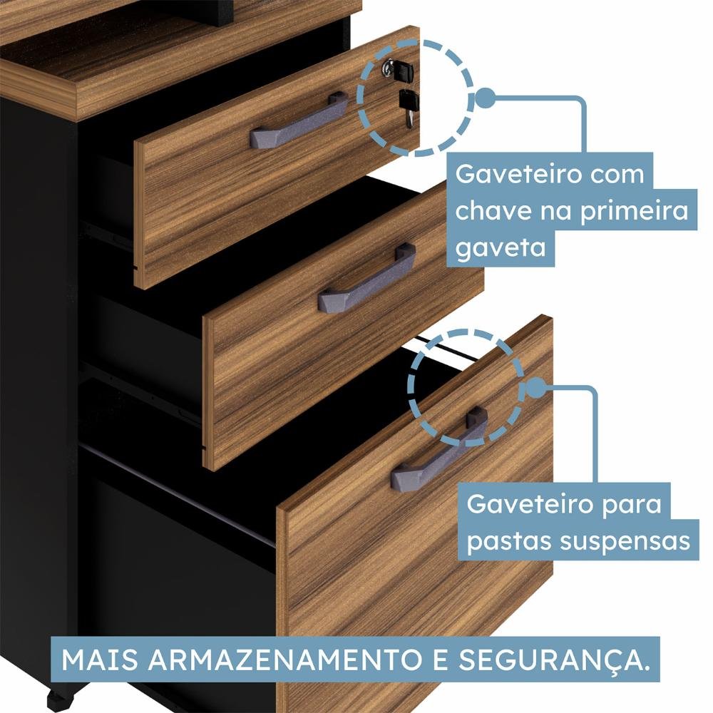 Mesa Extensível 1,70m a 1,92m C/ Gaveteiro Pé Painel Ngp F5 Cor:nogal com Preto - 7