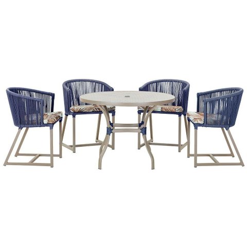 Mesa com 4 Cadeiras e Noronha Estofado 6 Trama Original Azul