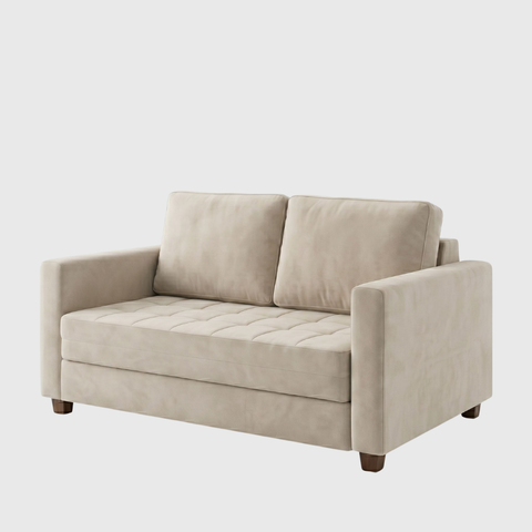 Sofá Cama Casal 2 Lugares com Colchão 150cm em Veludo - Bege