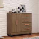 Ver imagem 3 de Cômoda Sapateira para Quarto 2 Portas 4 Gavetas Lisa Carvalho Oak