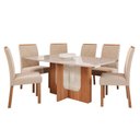 Ver imagem 1 de Conjunto de Mesa de Jantar Tampo de Vidro Off White Louise 1,60 com e 6 Cadeiras Fernanda Cinamomo/